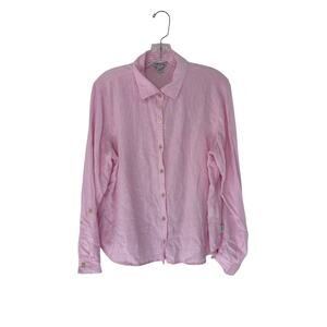 Orvis Button Down Shirt Pink Women's Linen Blend Long Sleeve‎ Lagenlook Medium